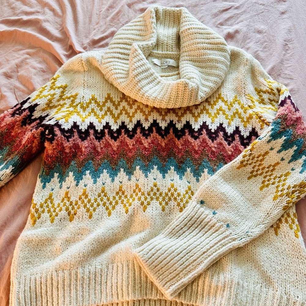 LOFT Multicolor Chevron Cowl Neck Sweater